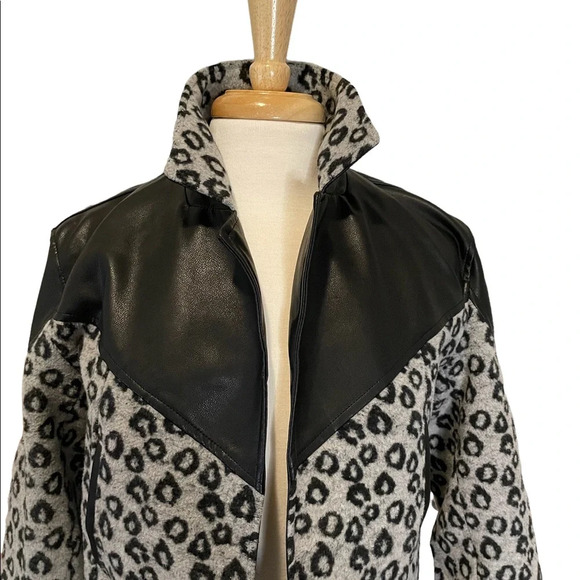 VIGOSS Black Gray Leopard Print Wool Jacket Size Small - Picture 4 of 9
